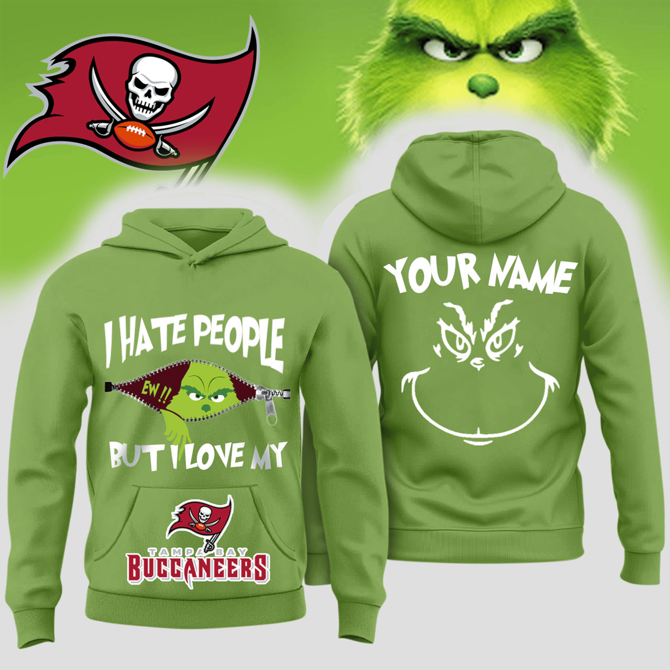 Personalized Tampa Bay Buccaneers x Merry Grinchmas Hoodie Buccaneers Merch Best Gift For Football Fans