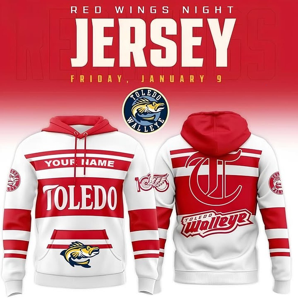 Personalized Toledo Walleye x Red Wings Night Hoodie 2025 2026 Hockey Custom Apparel Best Gift For Fans