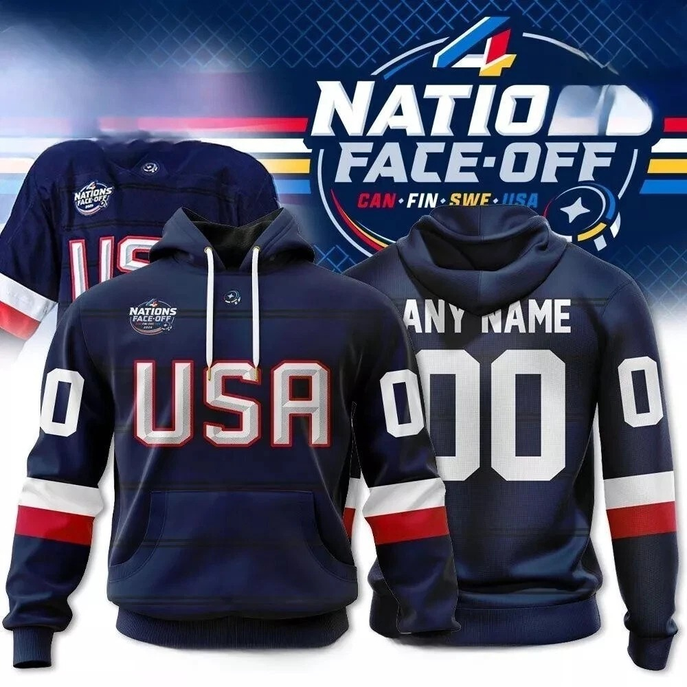 Personalized USA National Ice Hockey Team 4 Nations Face Off 2025 Hoodie Best Gift For Hockey Fans