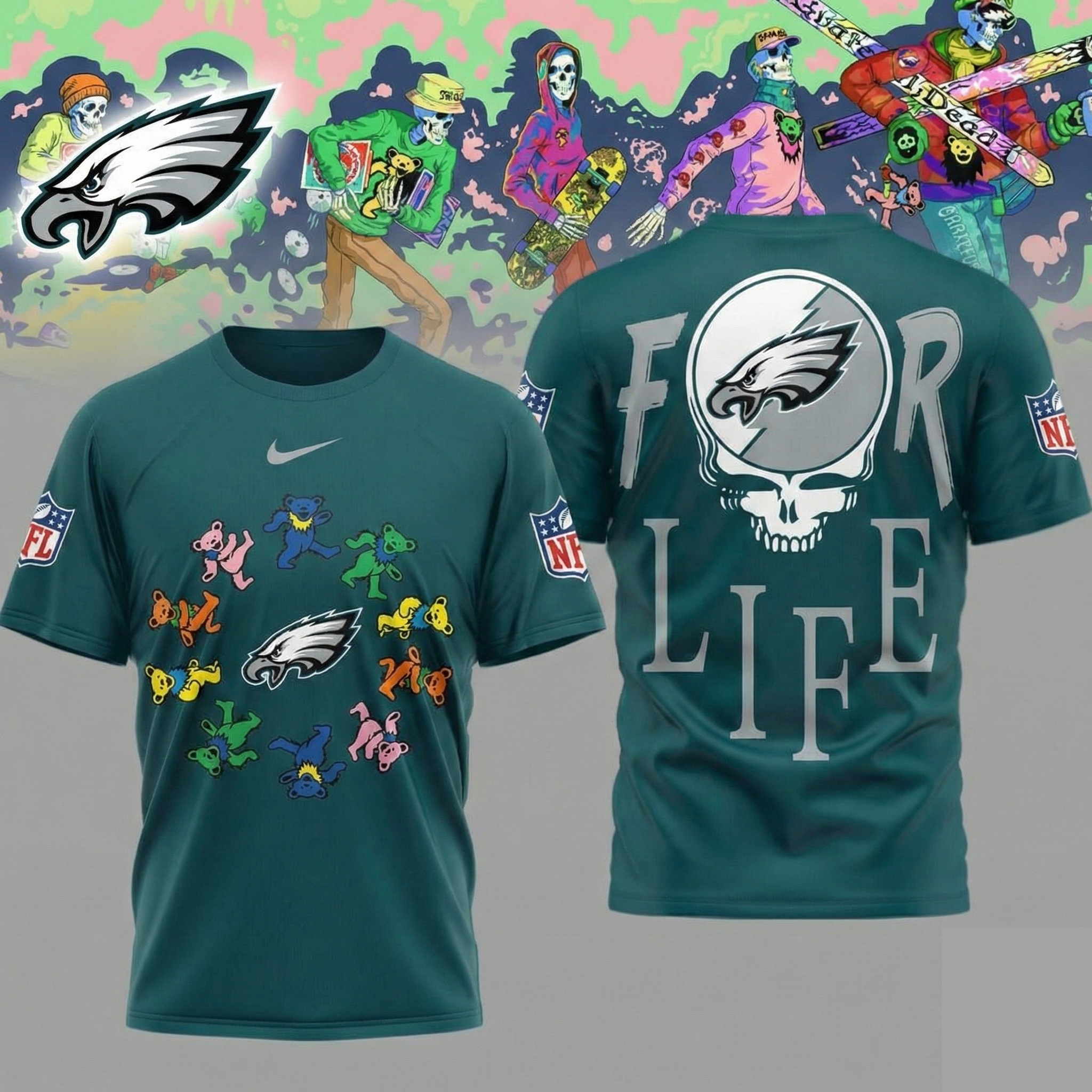 Philadelphia Eagles 2025-2026 Grateful Dead Forever T-Shirt Eagles Merch Best Gift For NFL Fans