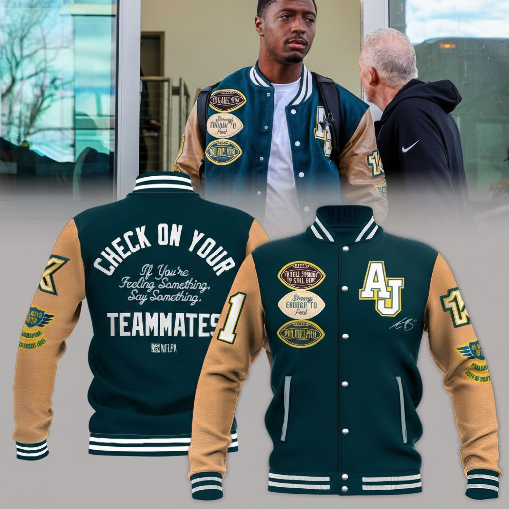 Philadelphia Eagles AJ Check On Your Teammates Baseball Jacket Eagles Apparel Unique Gift For NFL Fans