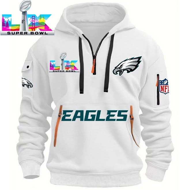 Philadelphia Eagles Football Super Bowl LX NFL 2026 Kickoff Quarter Zip Hoodie Best Gift For Football Fans