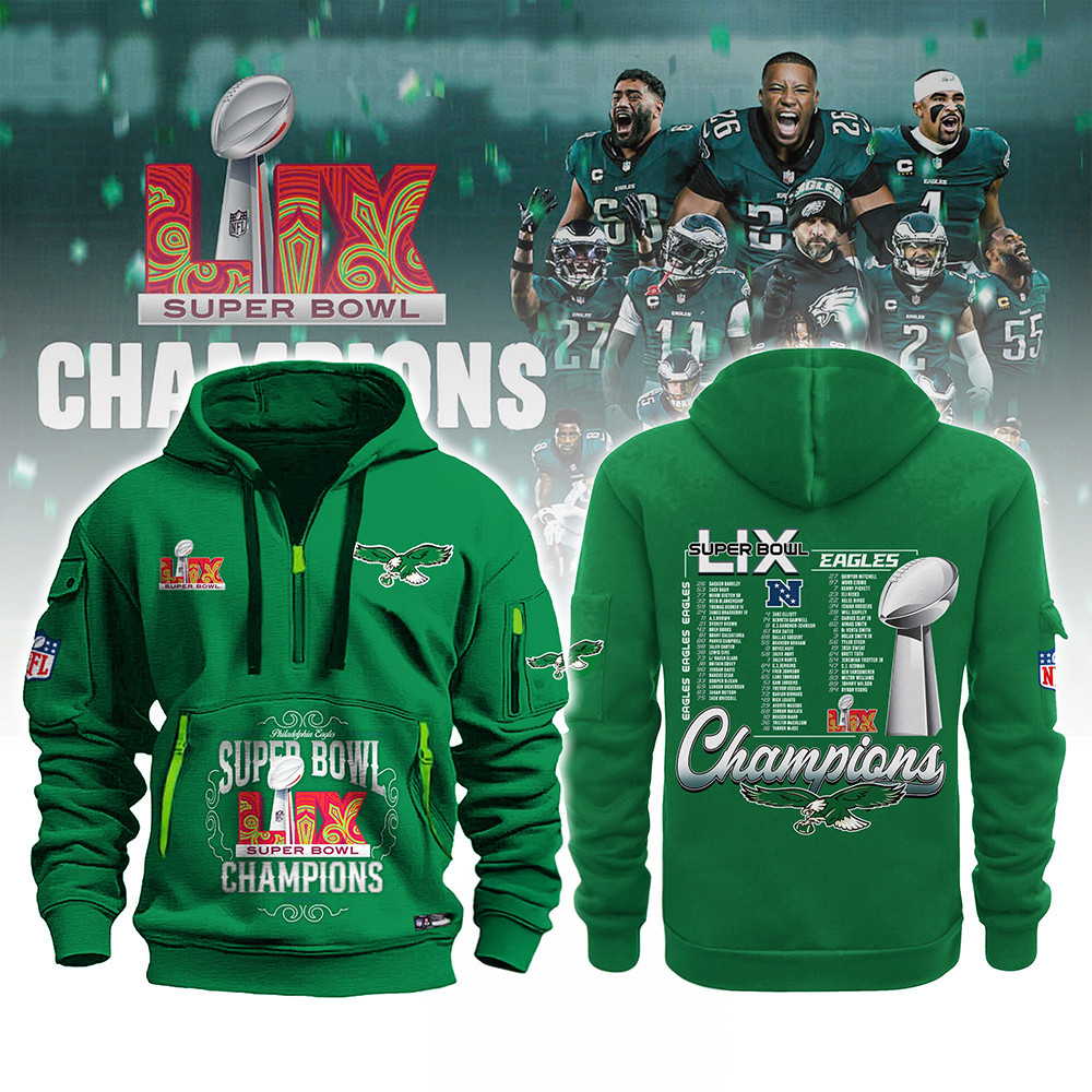 Philadelphia Eagles Super Bowl Champions Quarter Zip Hoodie Go Birds Football Fans Gifts
