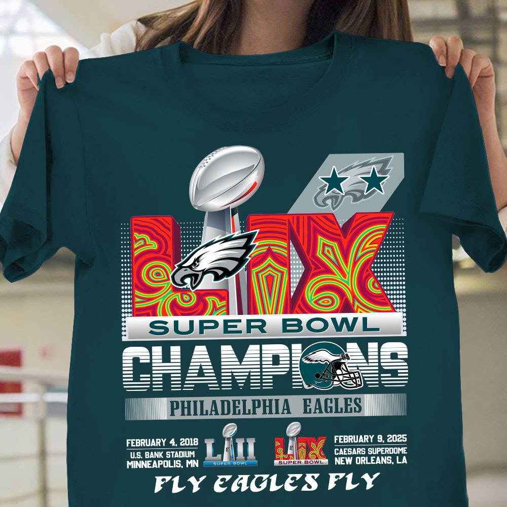 Philadelphia Eagles Super Bowl LIX Champions T-Shirt 2025 Go Birds Fly Eagles Fly