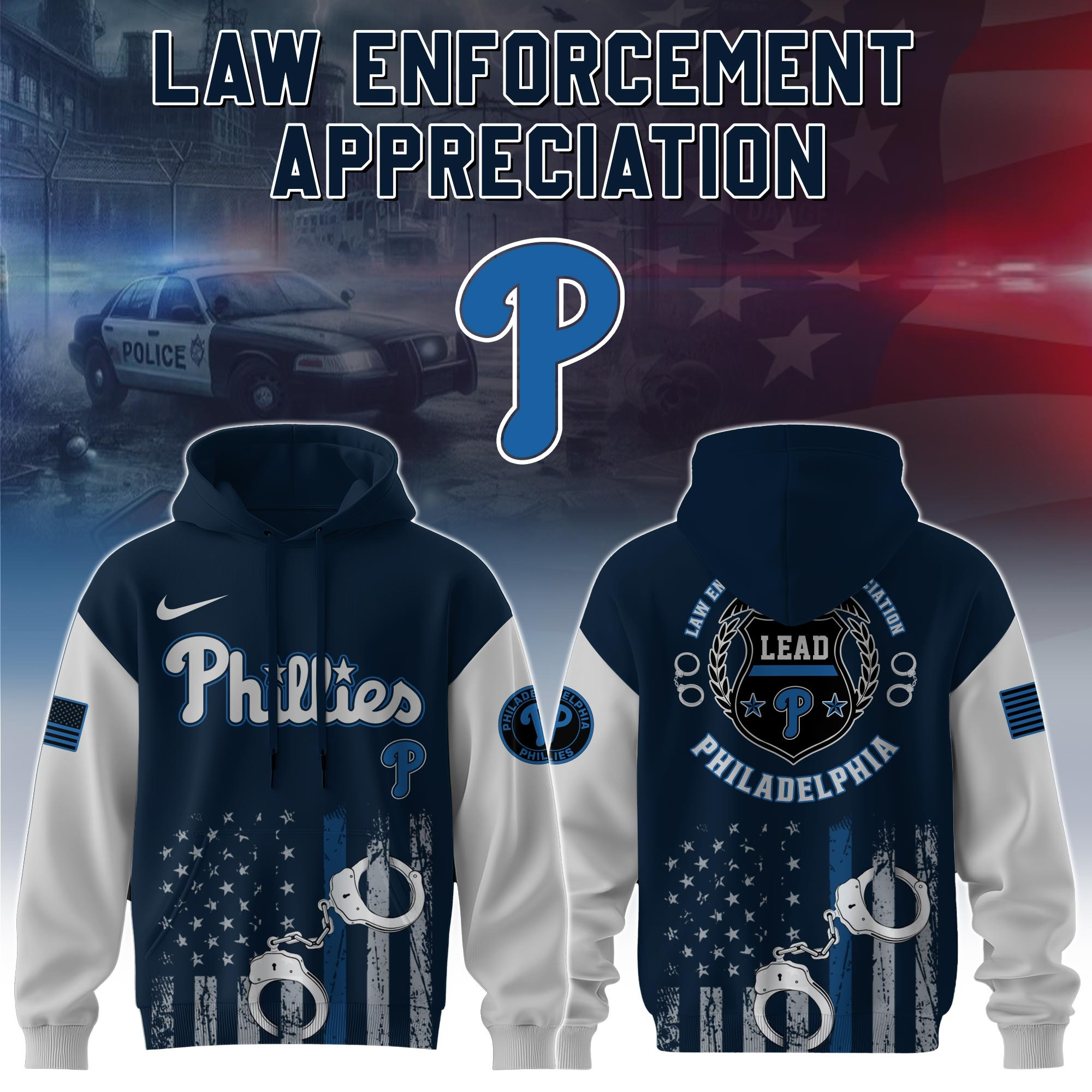 Philadelphia Phillies MLB Law Enforcement Appreciation Day Hoodie Thin Blue Line Fan Gifts