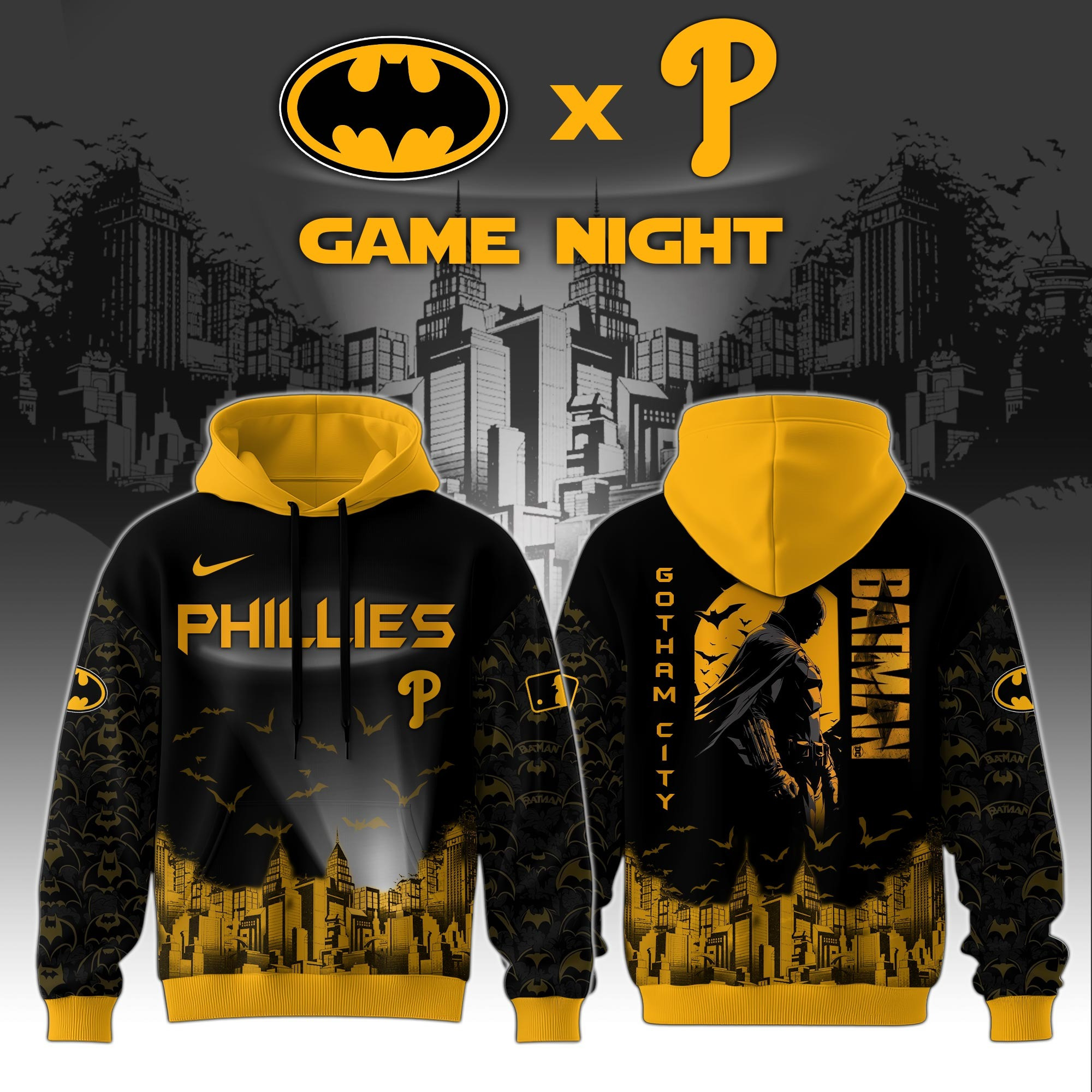 Philadelphia Phillies x DC Batman Game Night Hoodie Best Gifts For Baseball Fans For Him