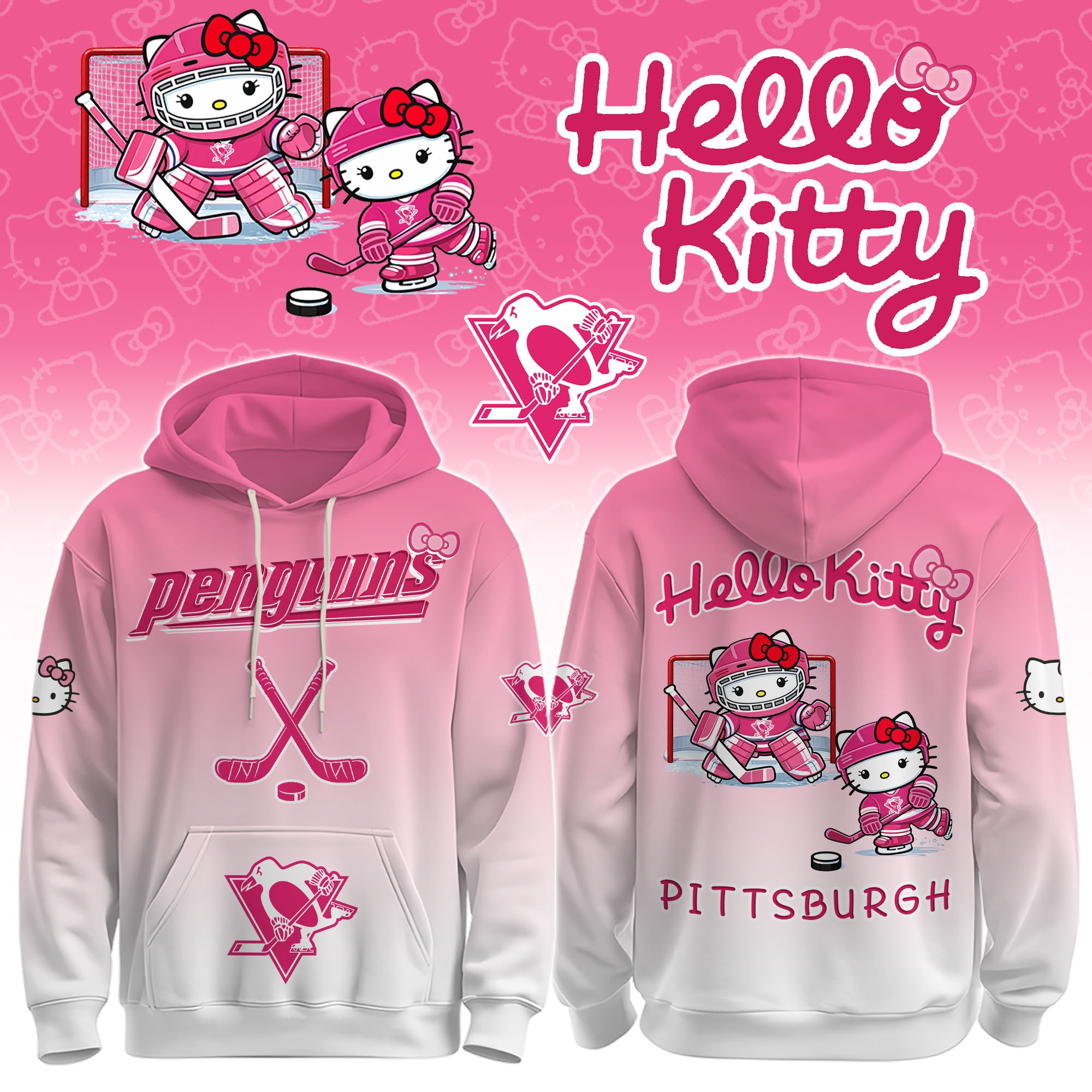 Pittsburgh Penguins X Hello Kitty Pink Hoodie Gift For Friends