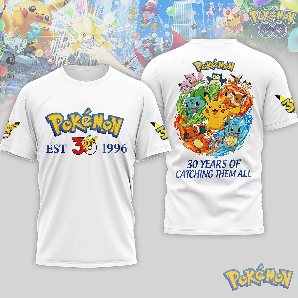 Pokemon Est 1996 30 Years Of Catching Them All T-Shirt