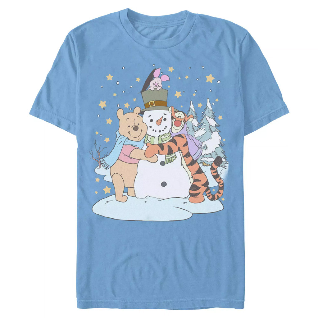 Pooh Piglet And Tigger With Snowman Holiday T-Shirt Christmas For Daughter