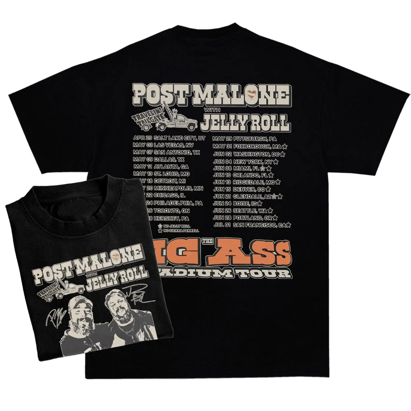 Post Malone Jelly Roll The Big Ass Stadium Tour Merch T-Shirt 2025 Fan Gifts For Him Her