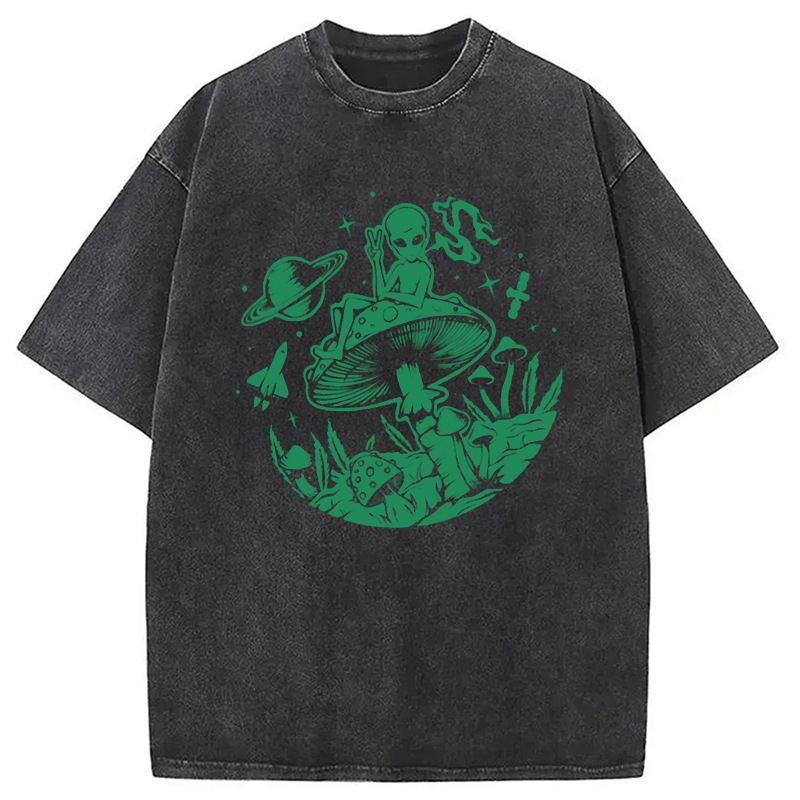 Psychedelic Alien Trip Washed T-Shirt Minimal Retro Graphic Clothing Gifts For Him