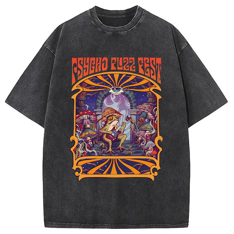 Psychedelic Frog Washed T-Shirt Funny Graphic For Friends Gifts For Besties