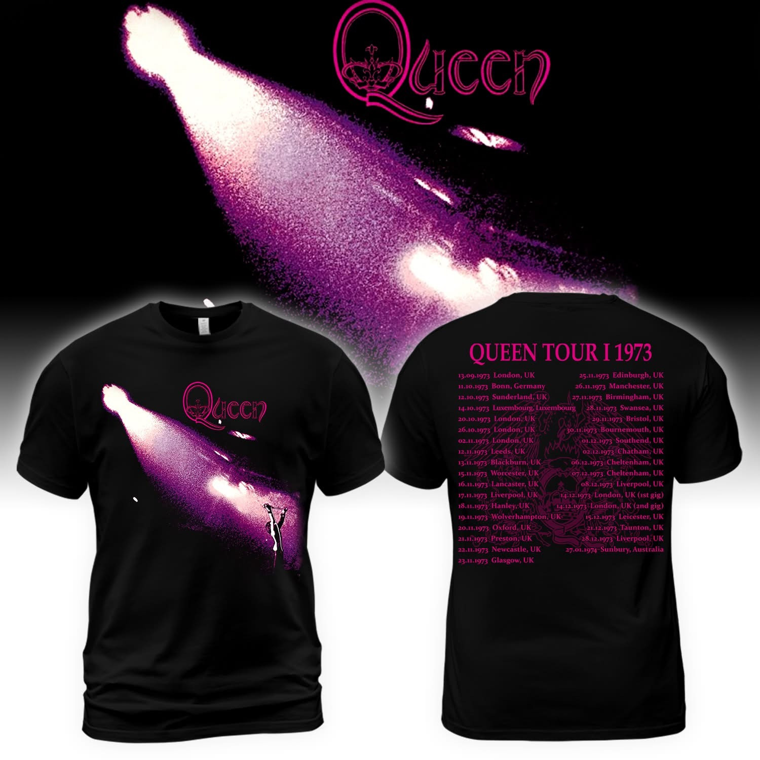 Queen Tour 1973 Throwback T-Shirt Queen Rock Band Merchandise Best Gift For Music Fans