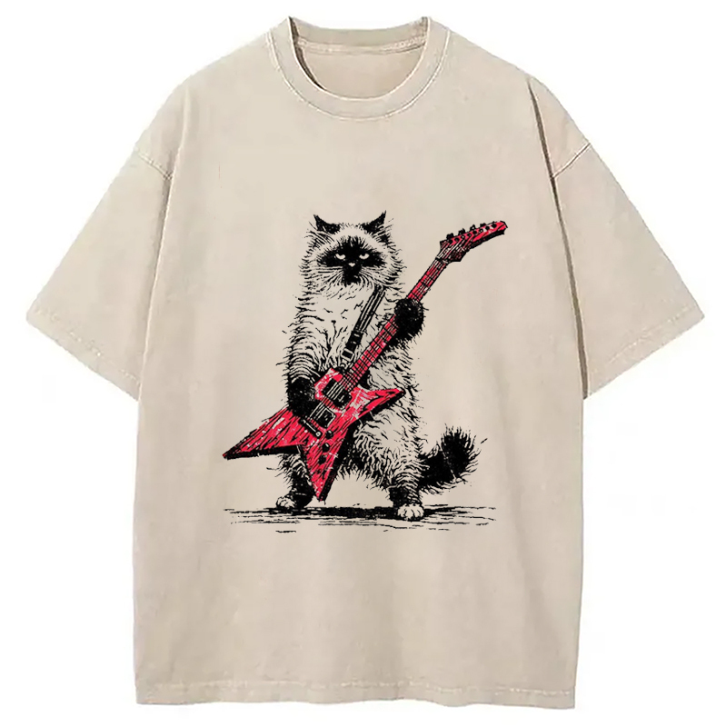 Raccoon Playing Guitar Washed T-Shirt Funny Quote Unisex Shirt Gifts For Him