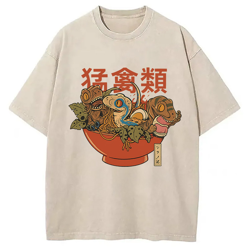 Ramen Raptors Washed T-Shirt Everyday Comfort Graphic Shirt Gifts For Friends