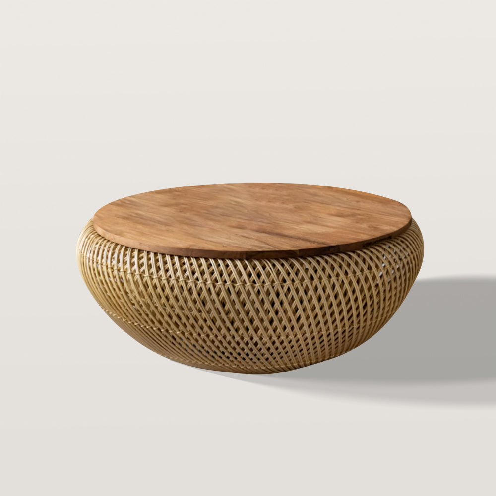 Rattan Storage Coffee Table with Wood Lid