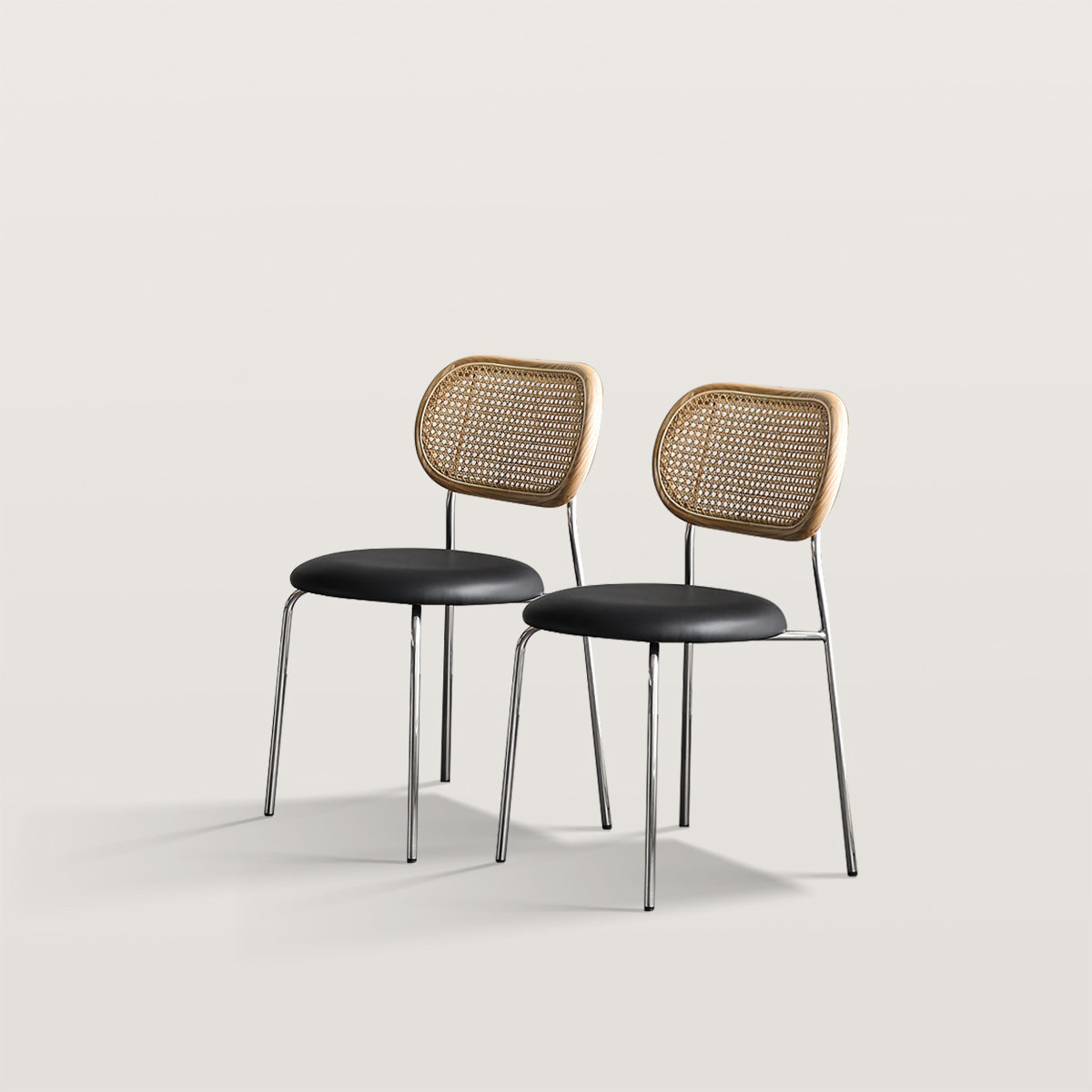 Rattan Woven Microfiber Leather Stainless Steel Dining Chair