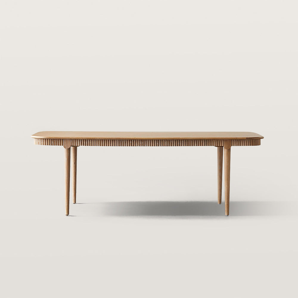 Rectangular Oak Wood Dining Table with Fluted Apron Details