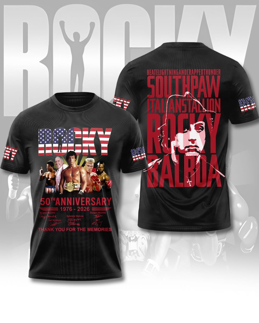 Rocky 50th Anniversary 1976 2026 Black T-Shirt Movie Anniversary Merch Best Gift For Fans