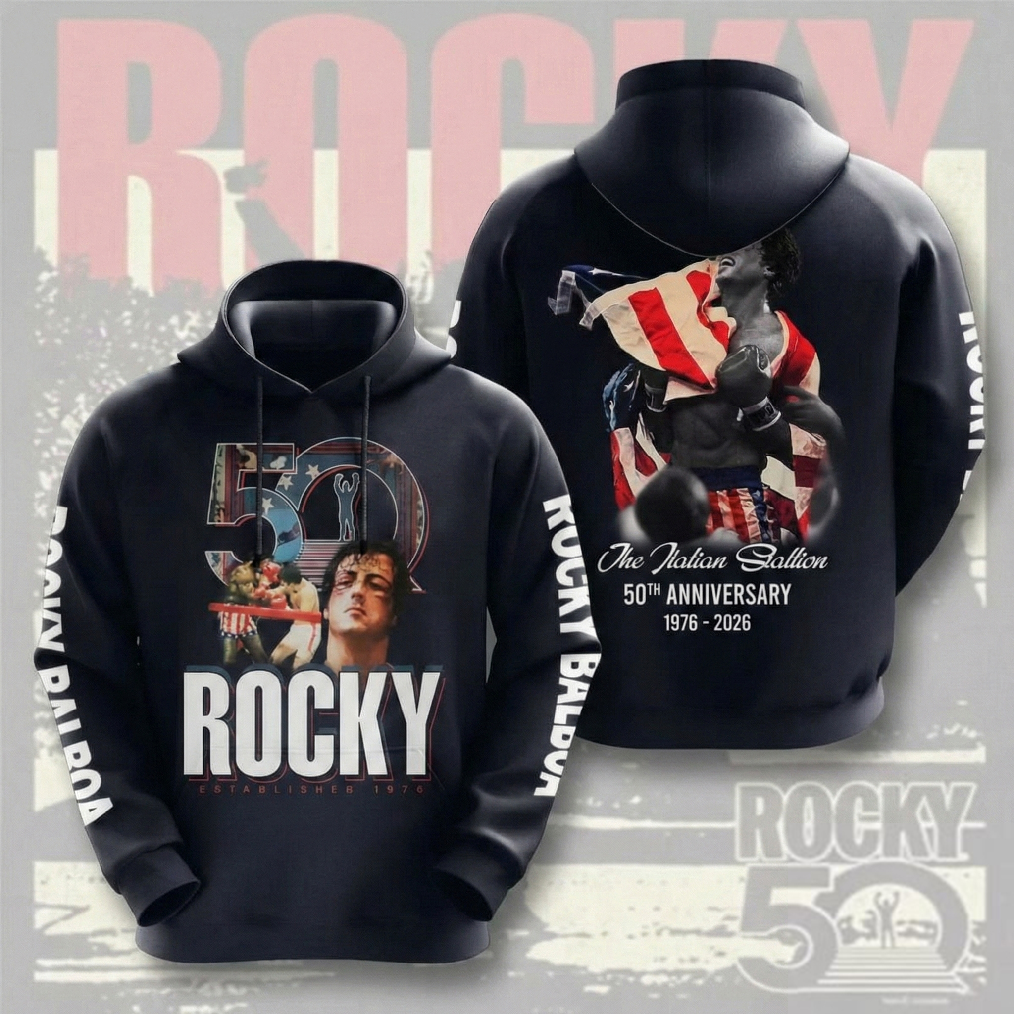 Rocky The Italian Stallion 50th Anniversary 1976 2026 Hoodie Rocky Merch Best Gift For Movie Fans