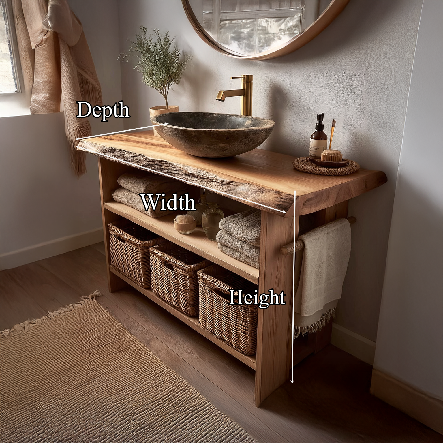 Rustic Bathroom Vanity Console Open Storage SINLSABRV056
