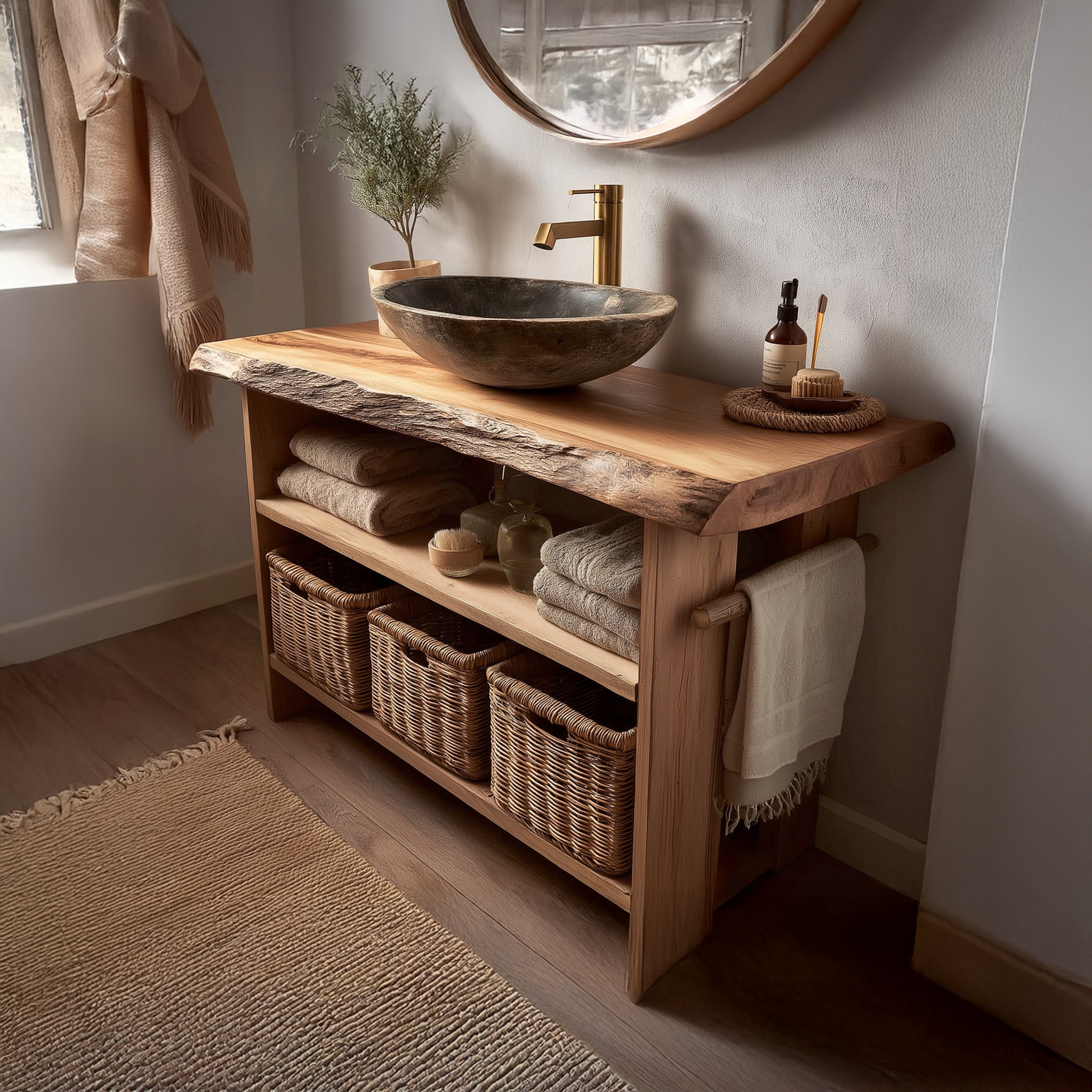 Rustic Bathroom Vanity Console Open Storage SINLSABRV056
