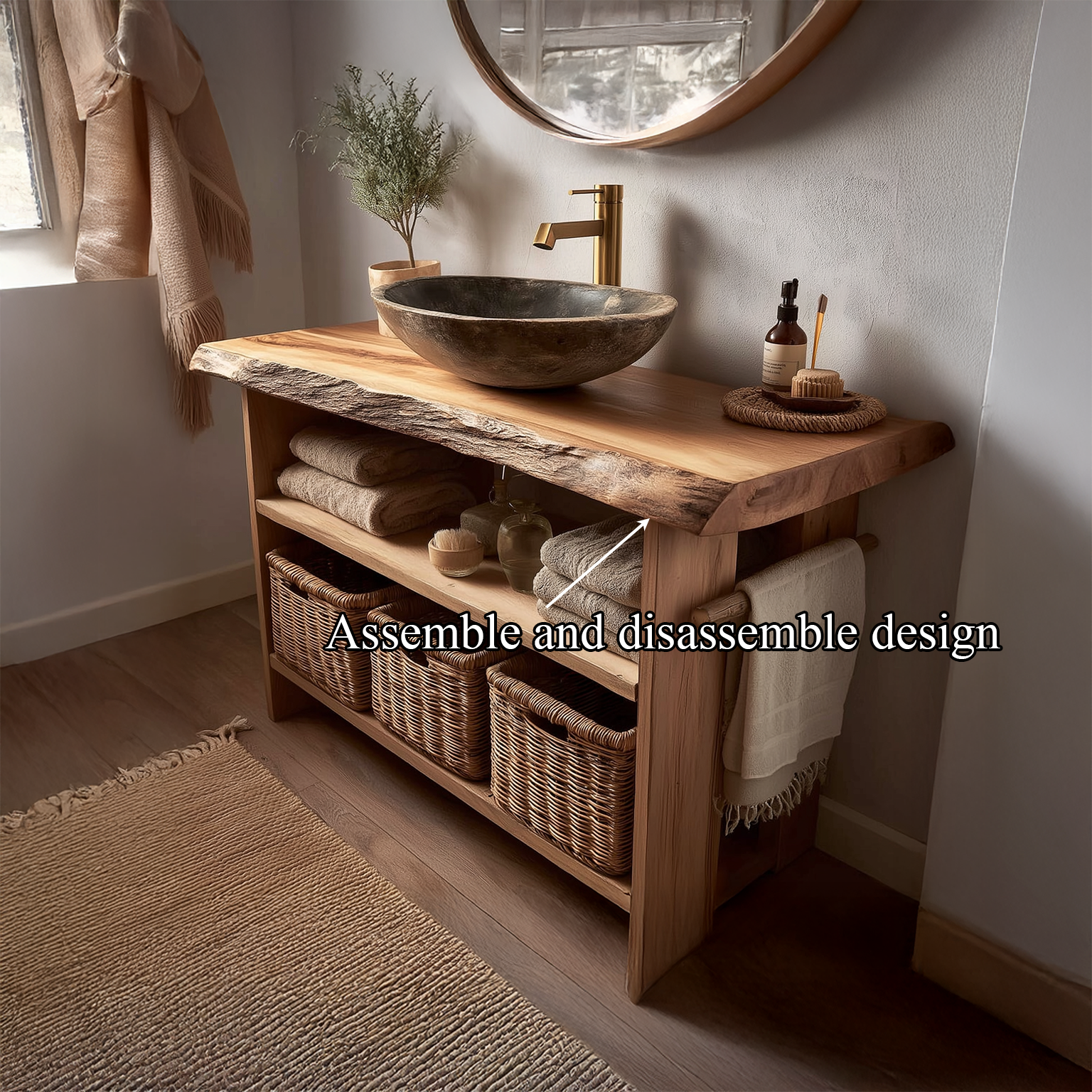 Rustic Bathroom Vanity Console Open Storage SINLSABRV056