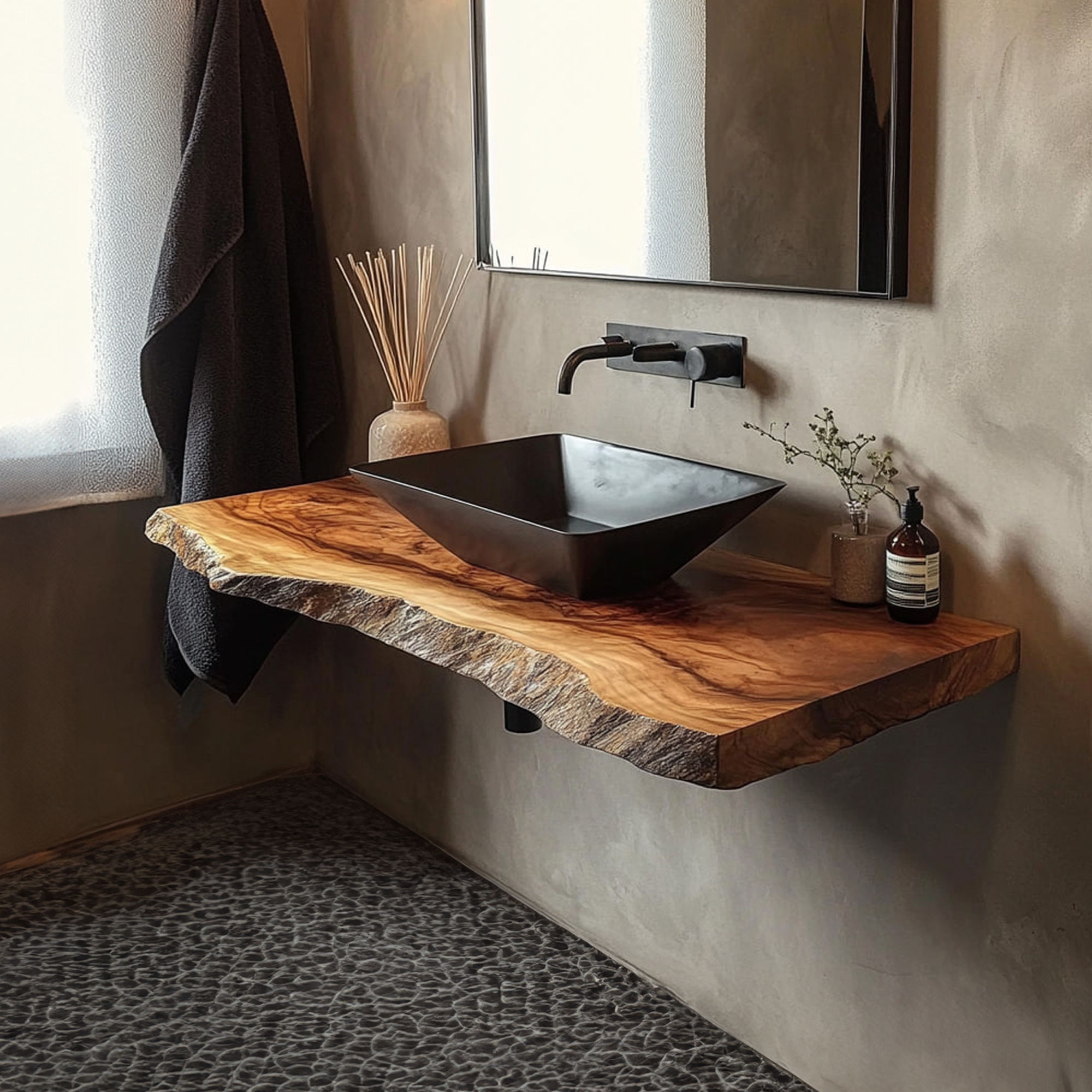 Rustic Bathroom Vanity Shelf Live Edge Wood Bathroom Display SINLKIBRV222