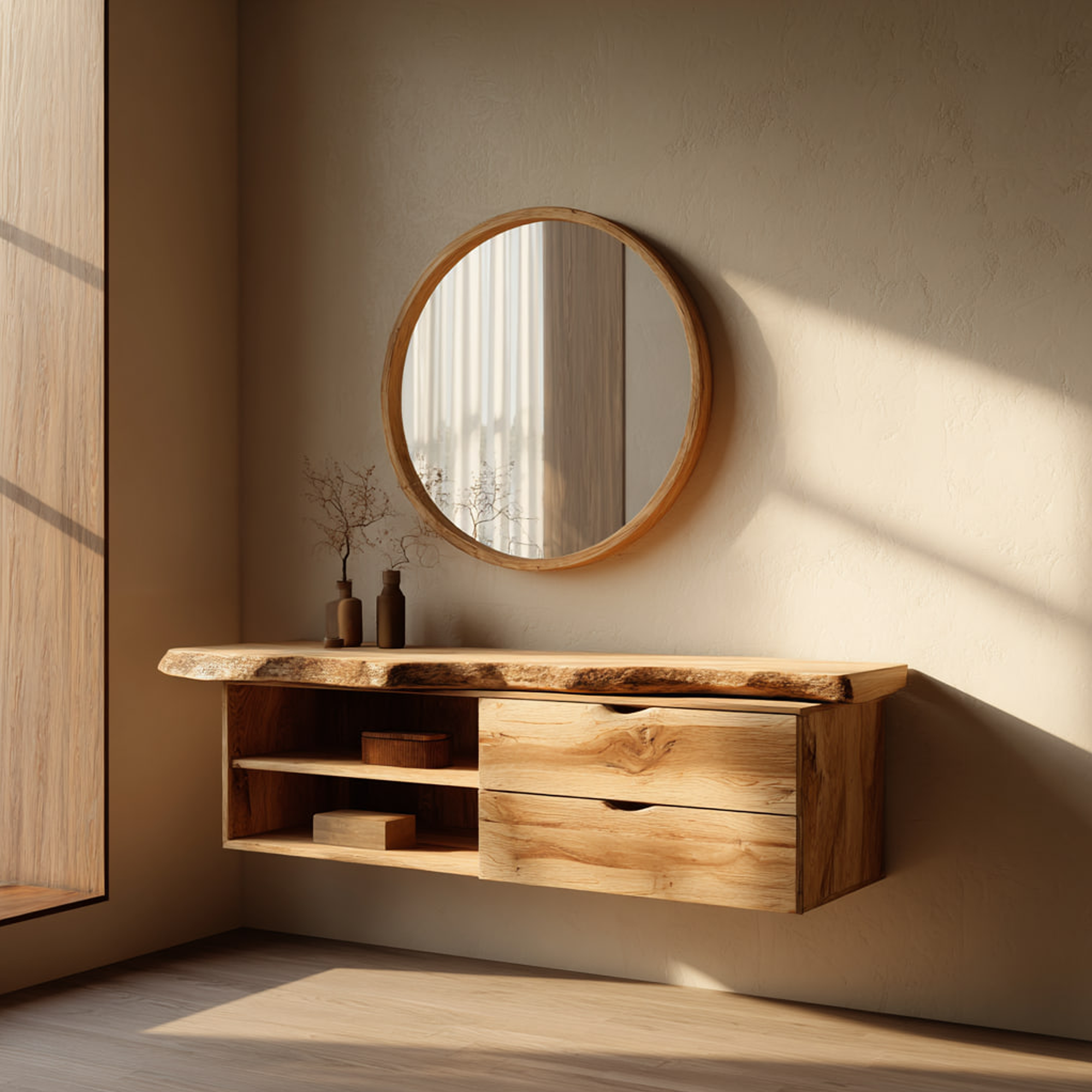 Rustic Bathroom Vanity Shelf Natural Grain Wood Bathroom Feature SINLKIBRV235