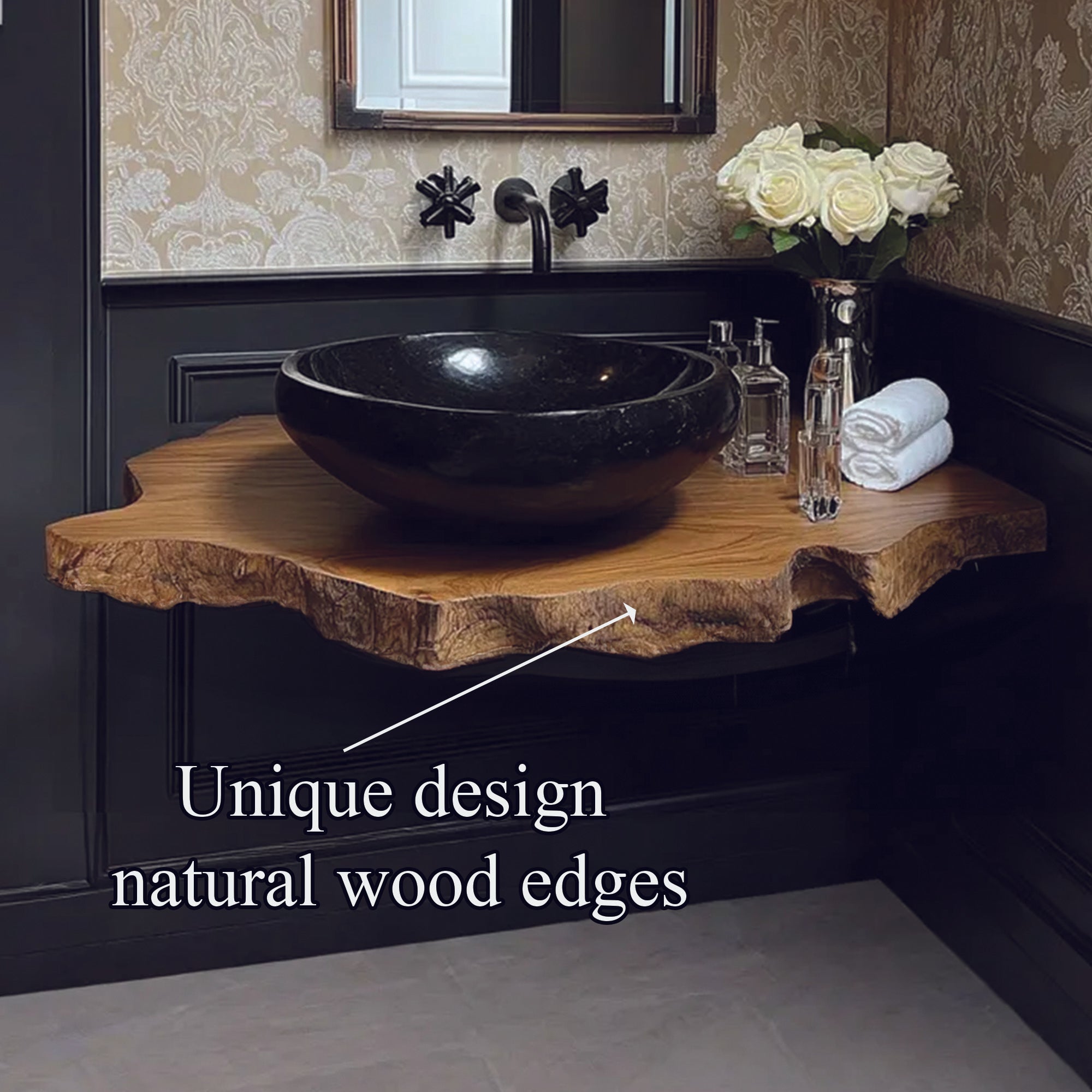 Rustic Edge Shelf Bathroom Vanity Shelf Handmade Gift SINLBRV034