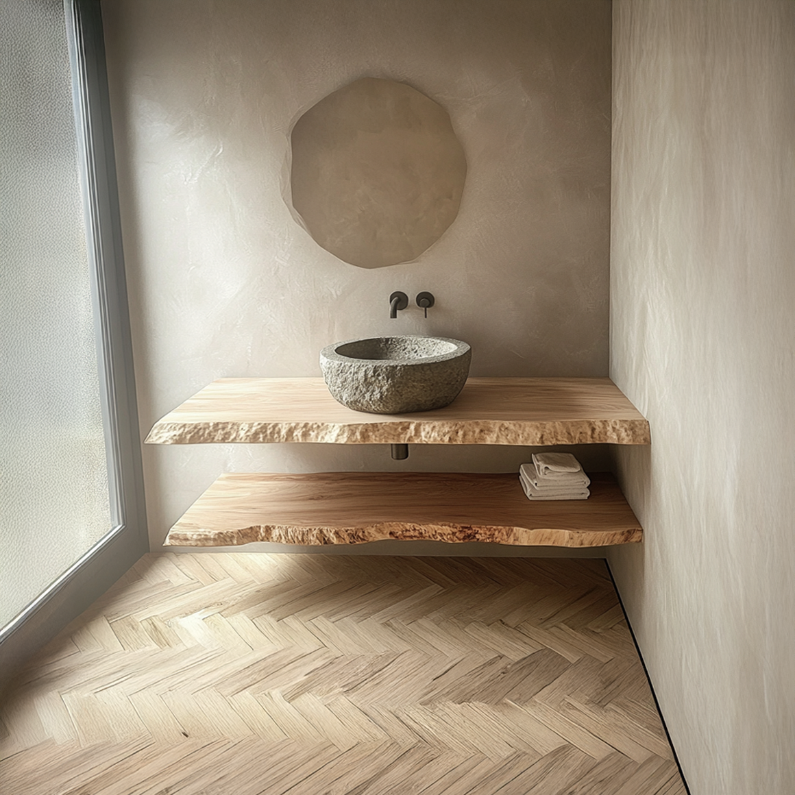 Rustic Floating Shelf Double Vanity Washroom SINLSABRV179