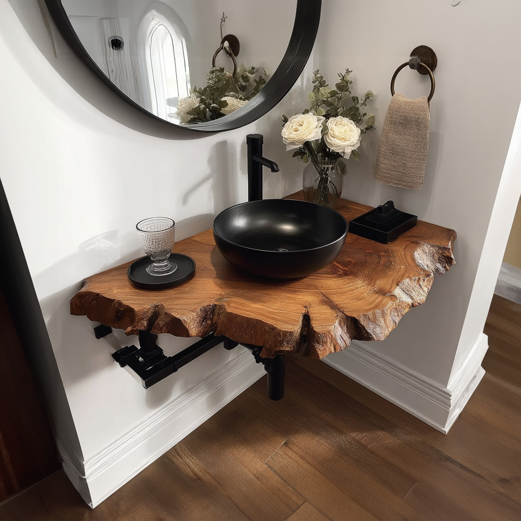 Rustic Floating Shelf Narrow Vanity Powder Room SINLKIBRV151