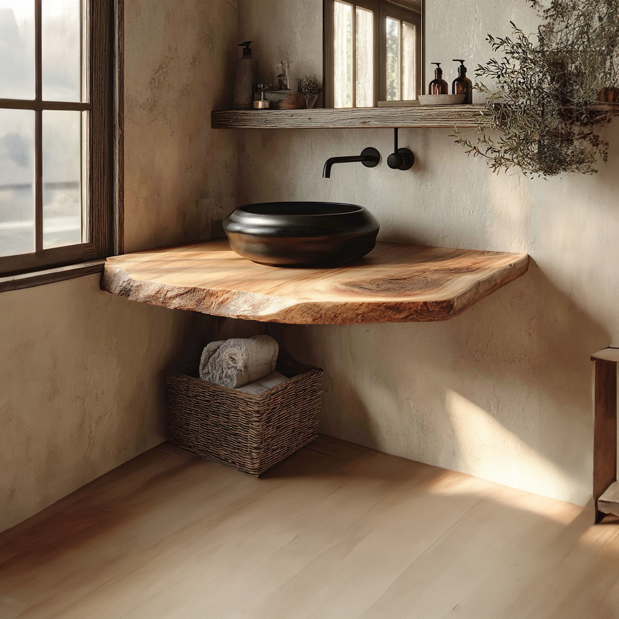 Rustic Floating Shelf Natural Edge Bathroom SINLKIBRV164