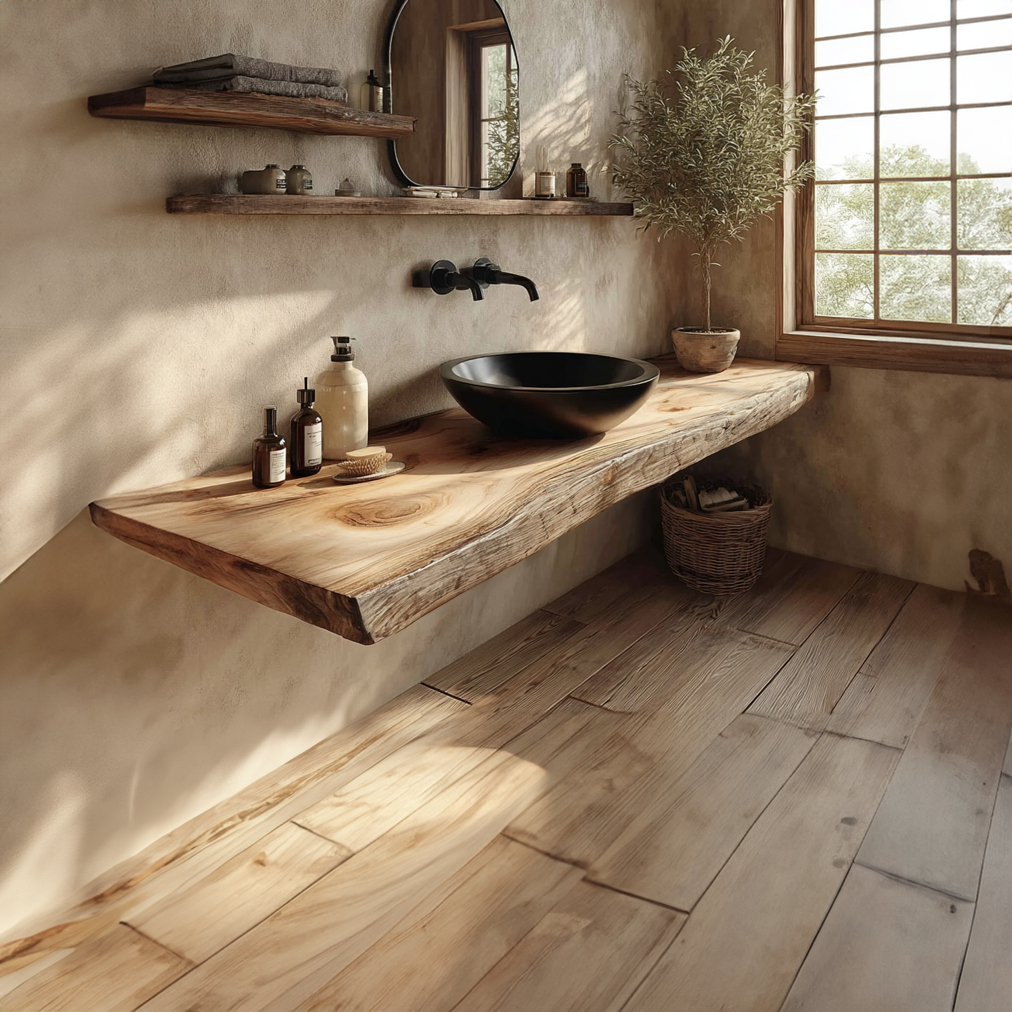 Rustic Floating Shelf Natural Edge Powder Room SINLKIBRV166