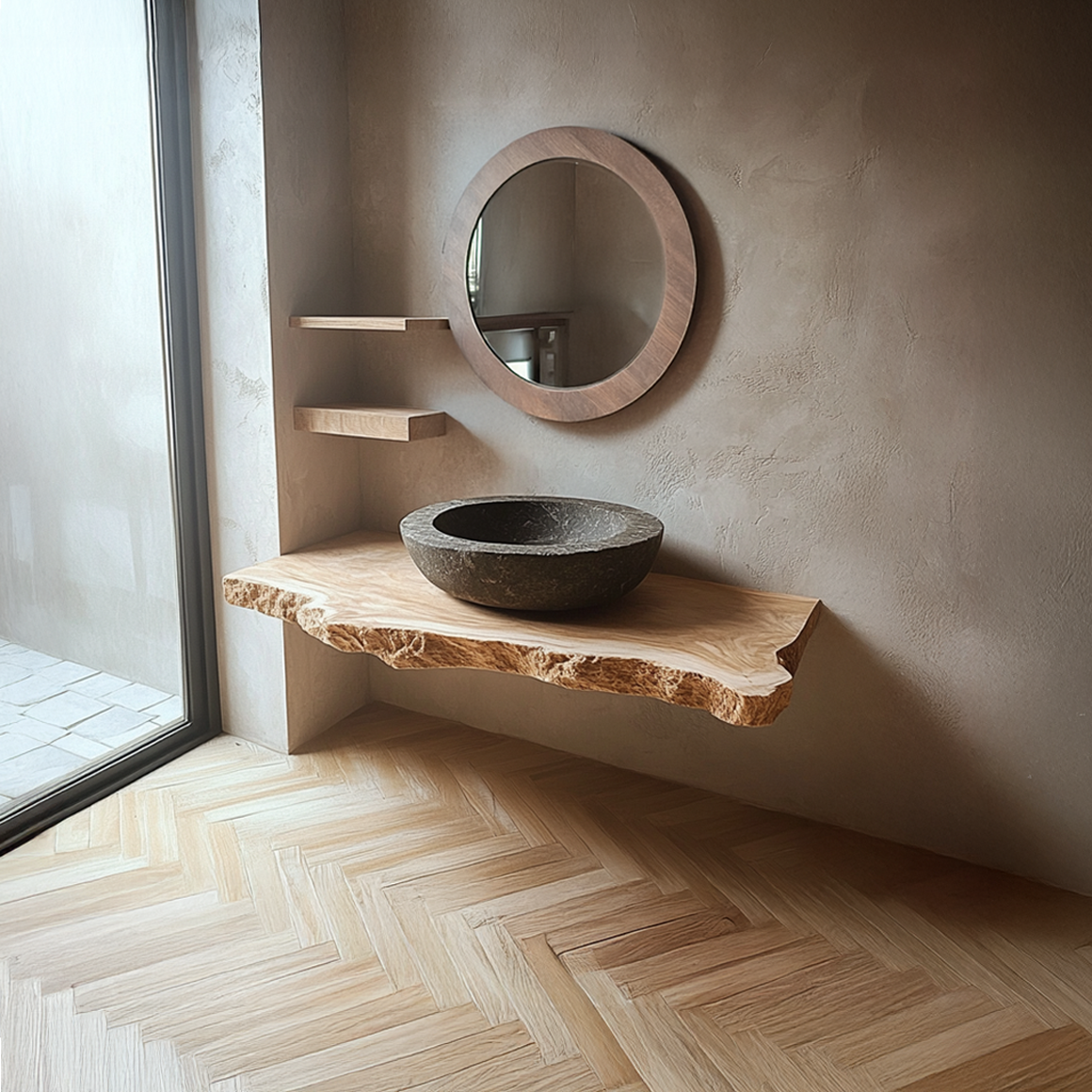 Rustic Floating Shelf Natural Edge Vanity Bathroom SINLSABRV176