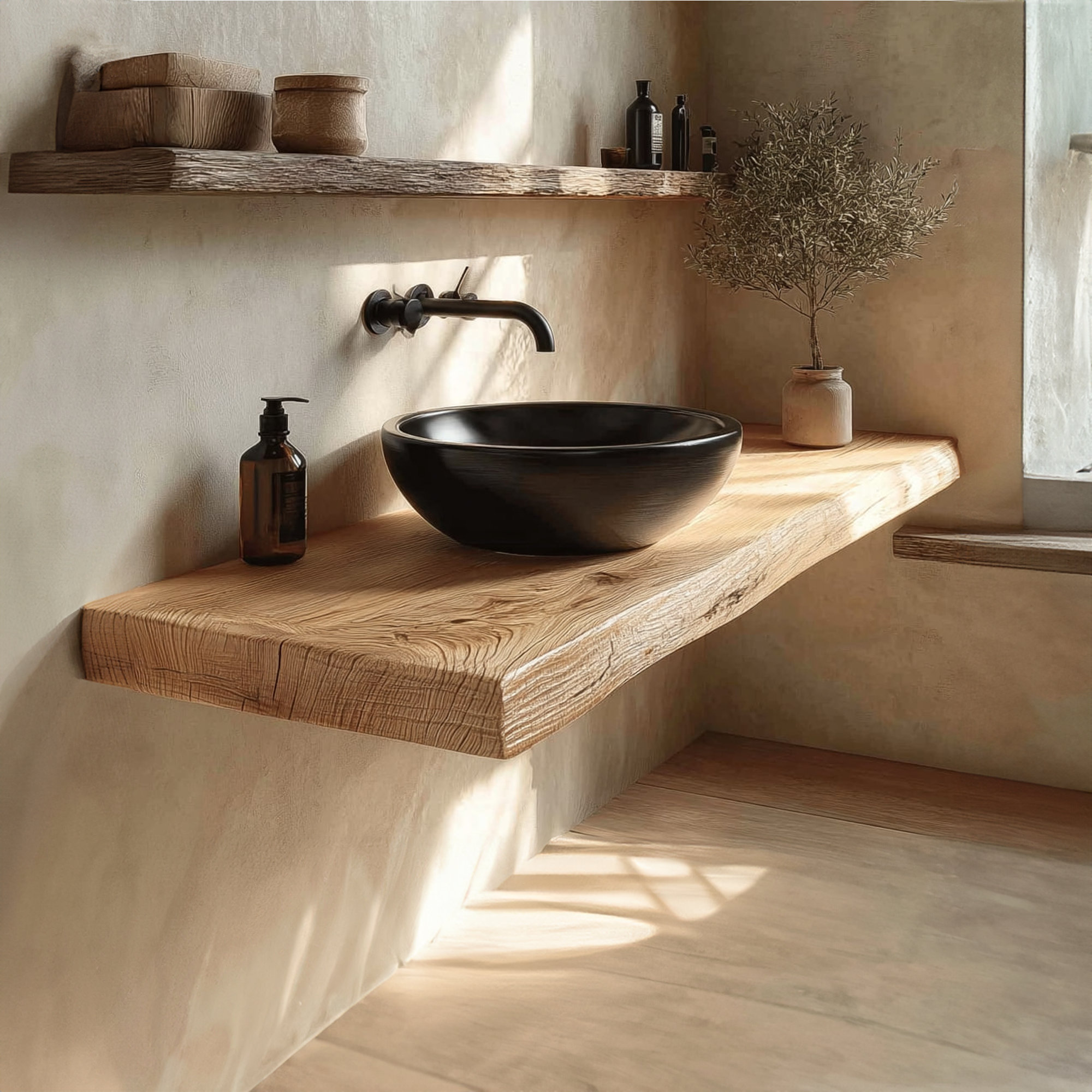 Rustic Floating Shelf Natural Edge Vanity Washroom SINLKIBRV159