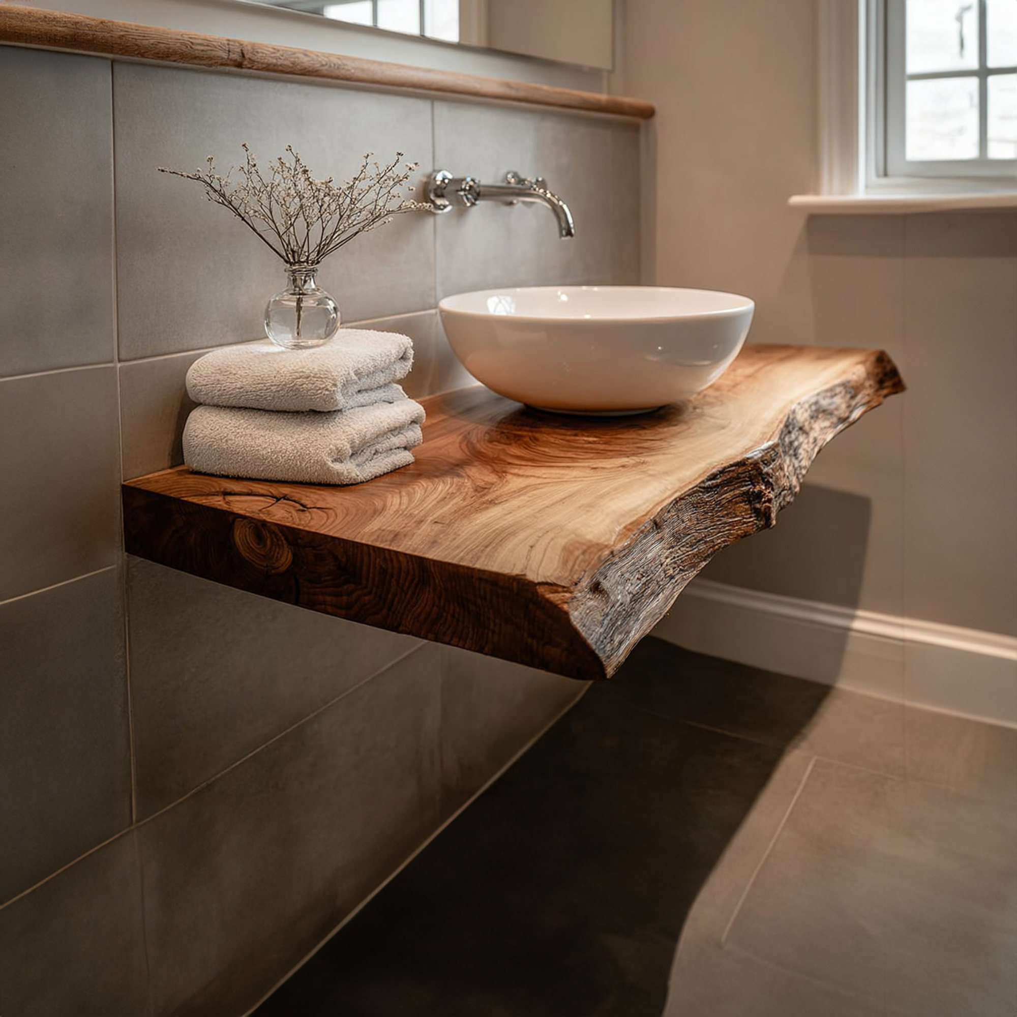 Rustic Floating Shelf Natural Edge Washroom SINLKIBRV165