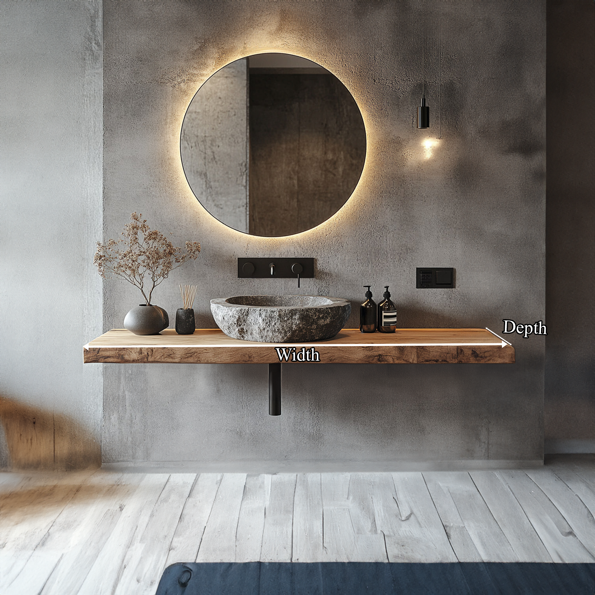 Rustic Floating Vanity Bathroom Washroom Space SINLKIBRV188