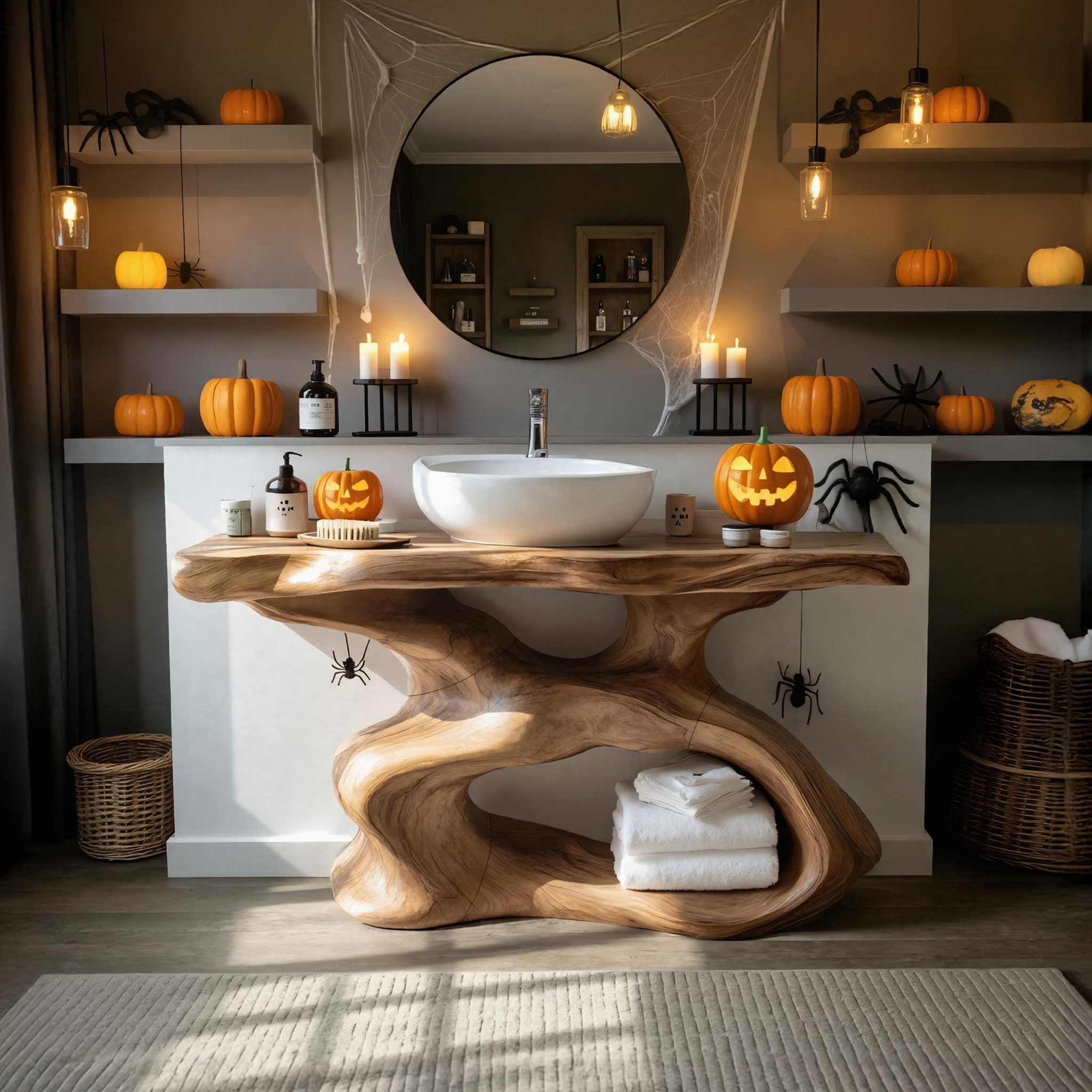 Rustic Halloween Solid Wood Live Edge Vanity For Timeless Bathroom Furniture SILDTTRHBV001