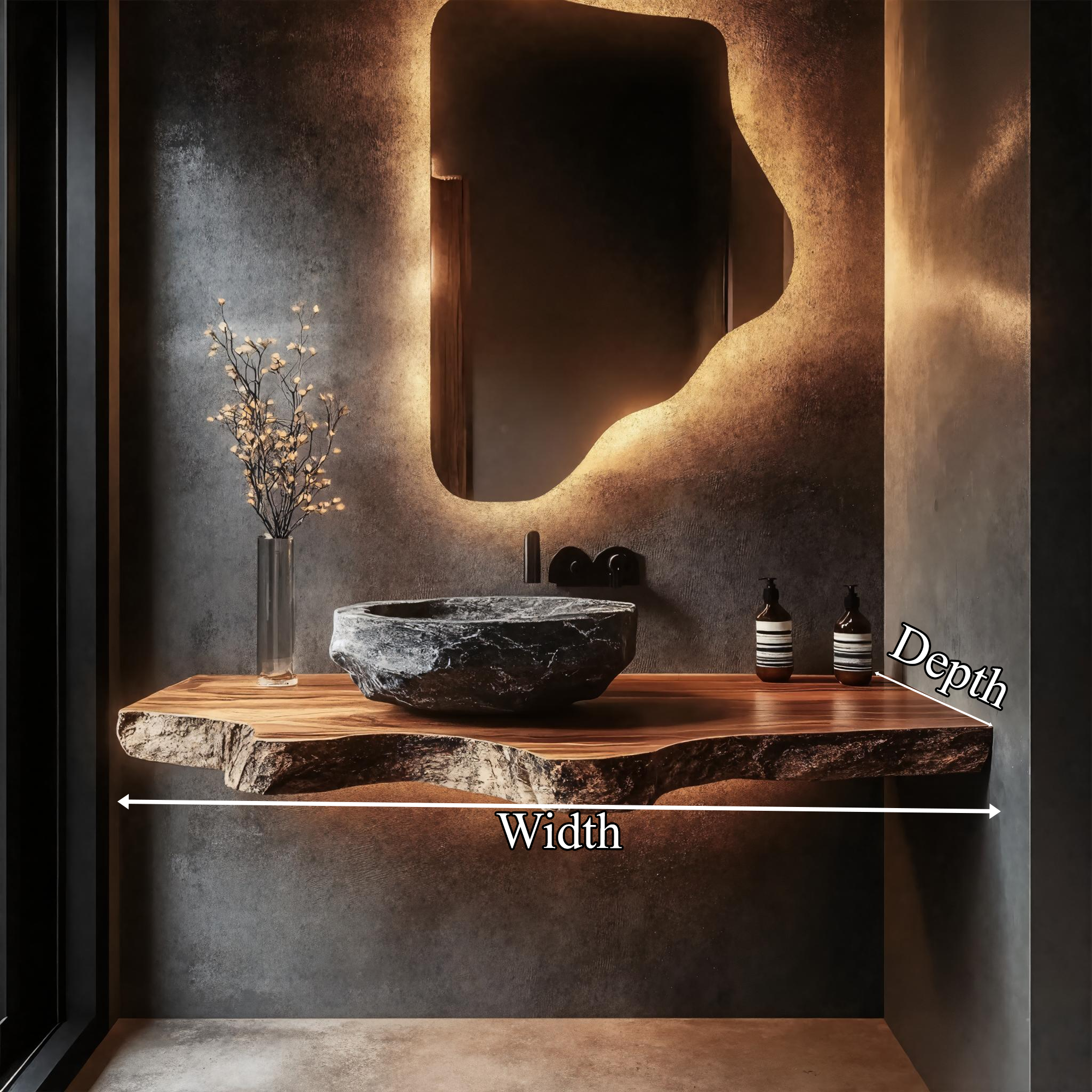 Rustic Live Edge Bathroom Vanity Floating Shelf Console SINLKIBRV246