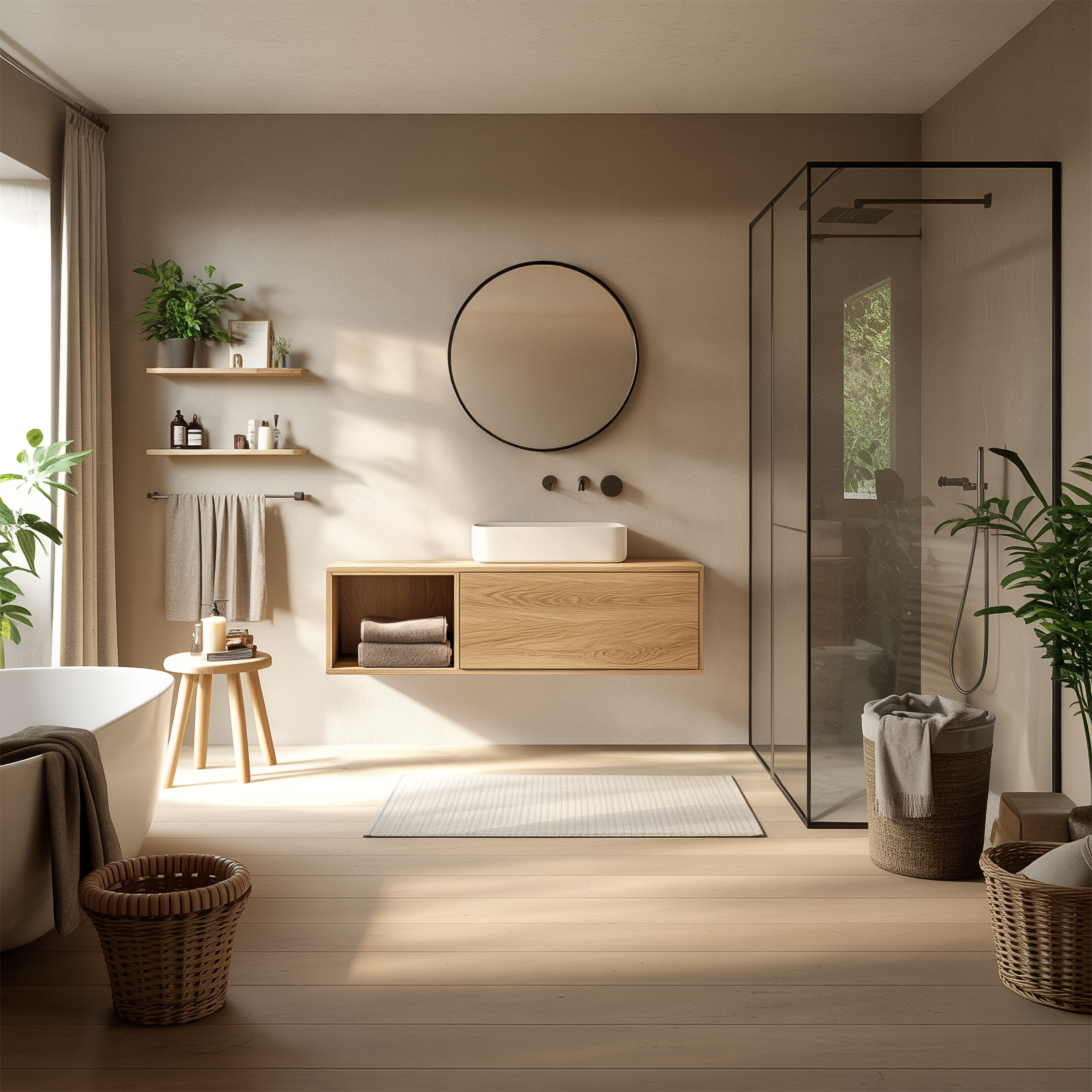 Rustic Minimal Bathroom Vanity Solid Wood Bathroom Interior Floating Cabinet SINLSABRV240