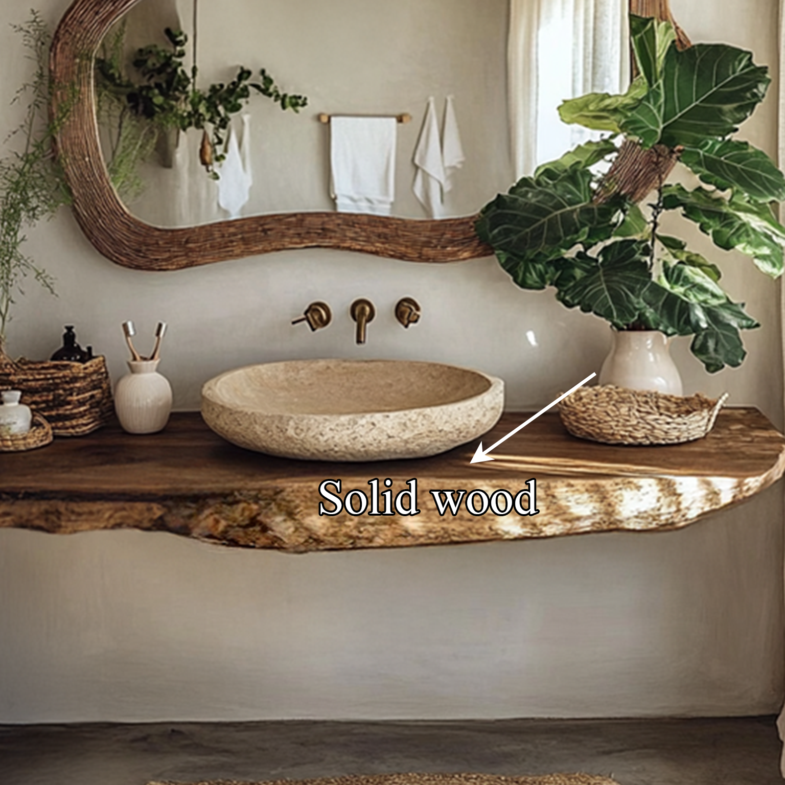 Rustic Natural Wood Vanity Bathroom SINLSABRV070