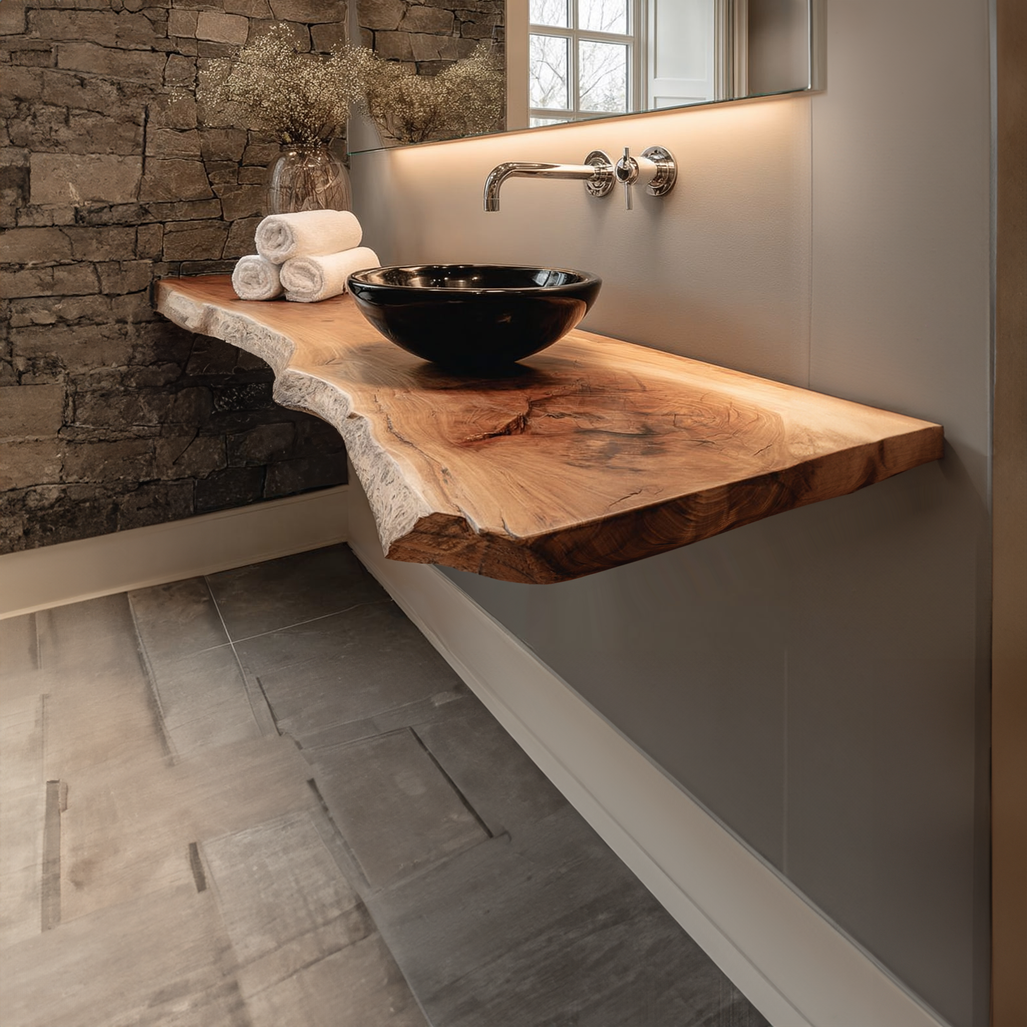 Rustic Shelf Natural Edge Vanity Bedroom SINLKIBRV170