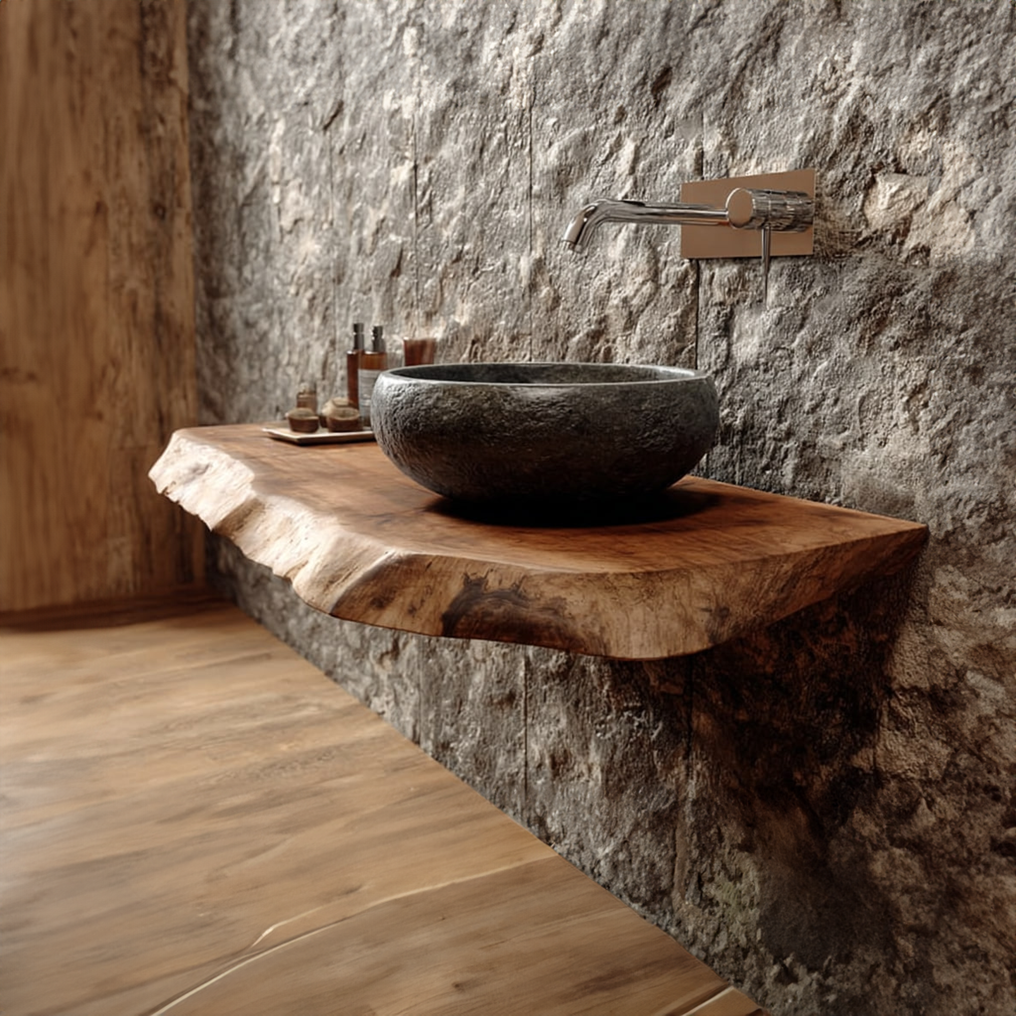 Rustic Shelf Natural Edge Vanity Powder Room SINLKIBRV172