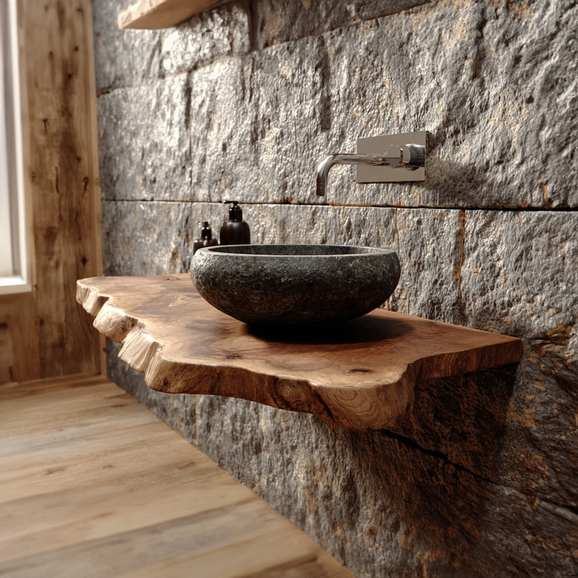 Rustic Shelf Natural Edge Vanity Washroom SINLKIBRV171