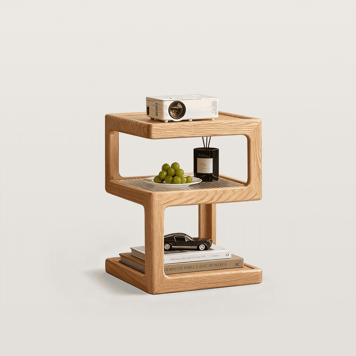 S-Shaped Nightstand with 3-Tier Storage Bedside Table