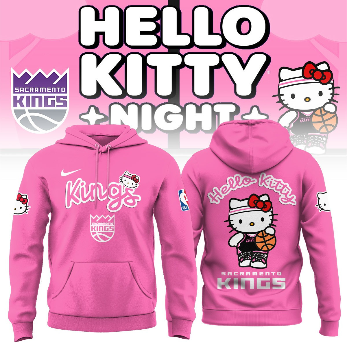 Sacramento Kings Hello Kitty Night Hoodie NBA Cute Gifts For Sacramento Kings Fans For Her