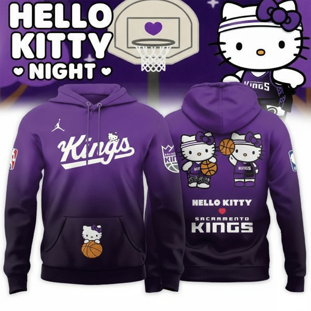 Sacramento Kings Merch x Hello Kitty Night Hoodie Sacramento Kings Apparel NBA Fans Gifts