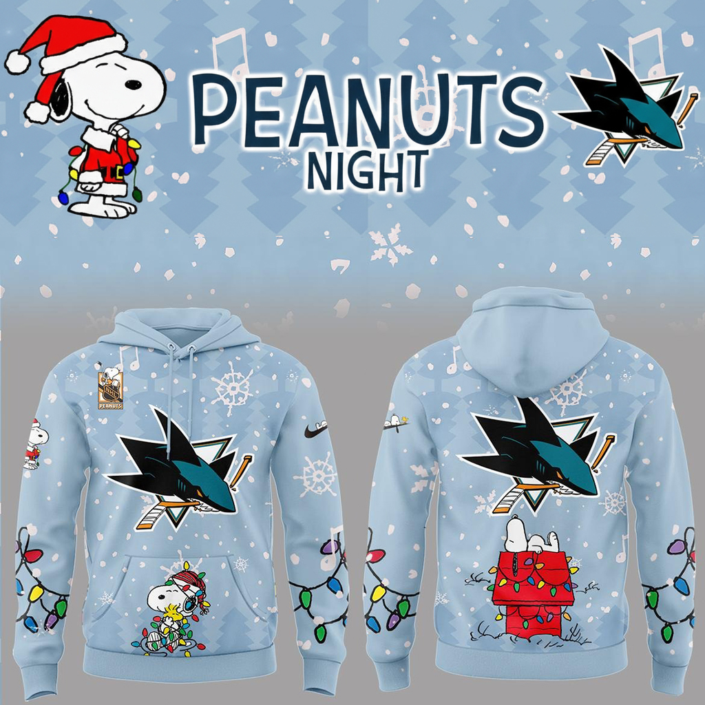 San Jose Sharks Peanuts Christmas Night 2025 Hoodie Sharks Merchandise Best Gift For NHL Fans