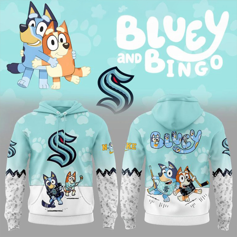 Seattle Kraken Bluey and Bingo Hoodie Best Gifts For Hockey Lovers